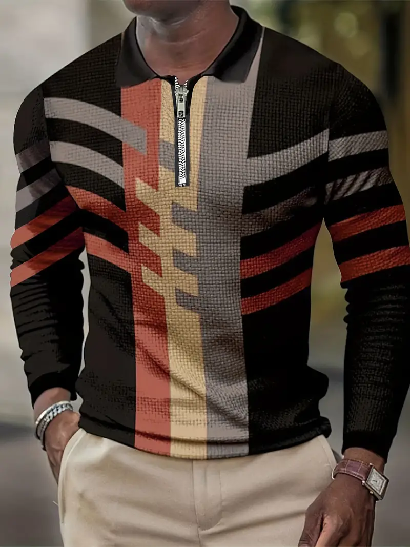 Louise® | Geometric Long Sleeve Zipper Shirt For Spring - Image 4