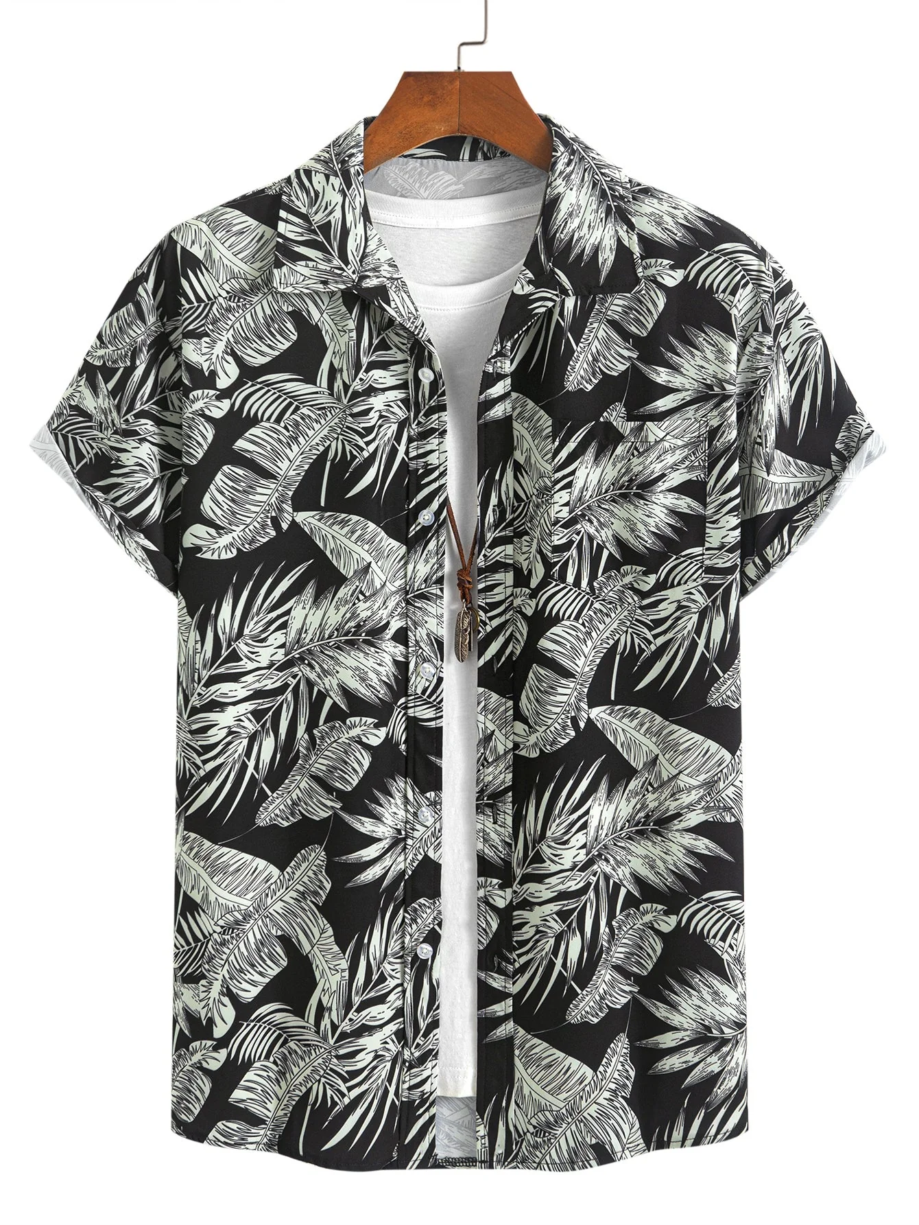 Luca® | Tropical Plants Print Button Up Shirt & Drawstring Swim Shorts - Image 2