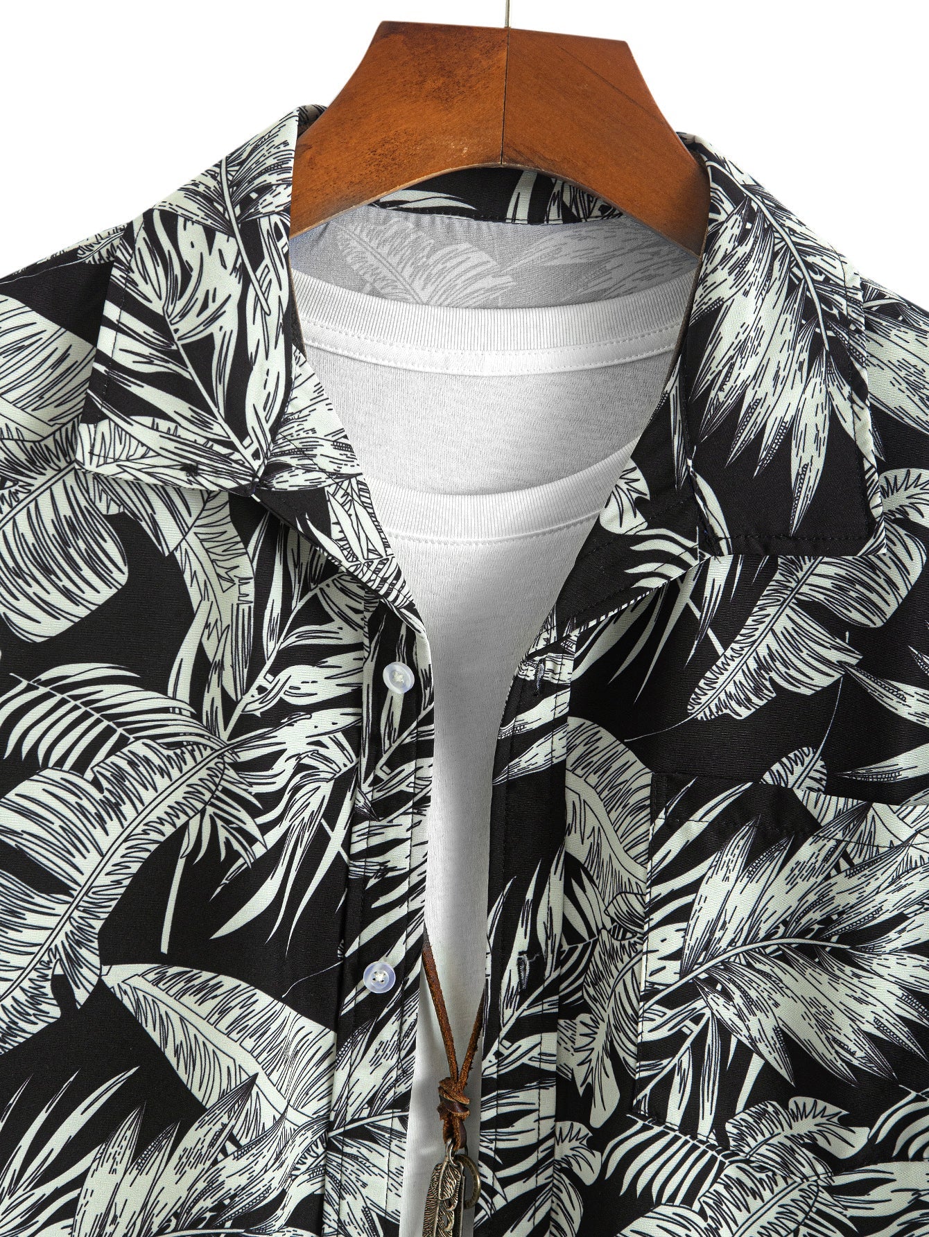 Luca® | Tropical Plants Print Button Up Shirt & Drawstring Swim Shorts - Image 6