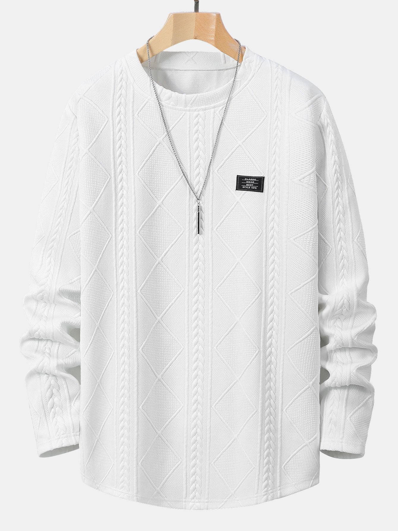 Lucas® | Long Sleeved T-Shirt With Curved Hem In Geometric Jacquard & Cargo Joggers In Corduroy With Drawstring - Image 3