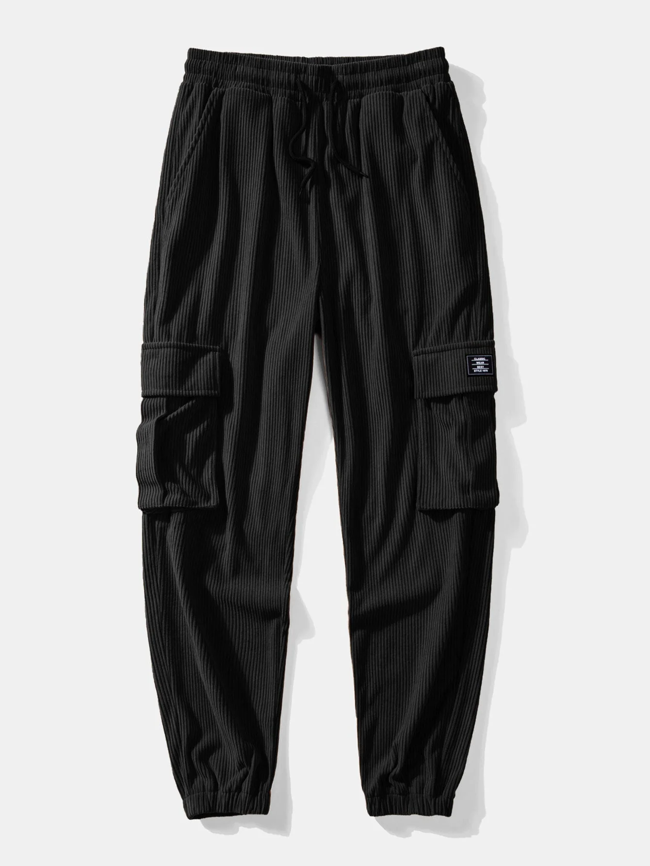 Lucas® | Long Sleeved T-Shirt With Curved Hem In Geometric Jacquard & Cargo Joggers In Corduroy With Drawstring - Image 6