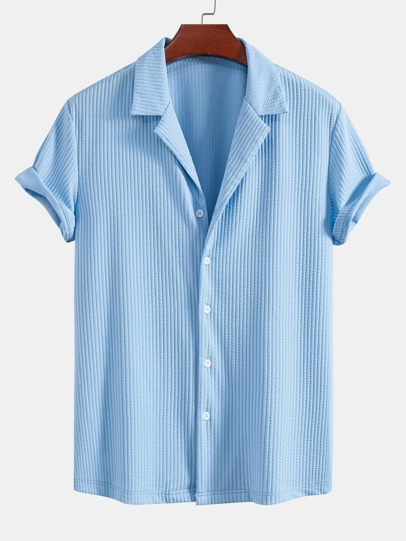 Lucas® | Ribbed Muscle Fit Shirt With Deep Cuban Collar
