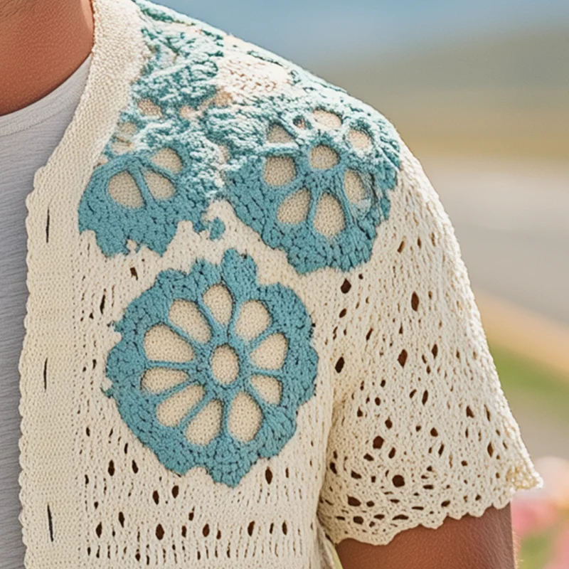 Lucas | Men'S Summer Fashion Casual Hollow Crochet Flower Knitted Short Sleeve Shirt - Image 6