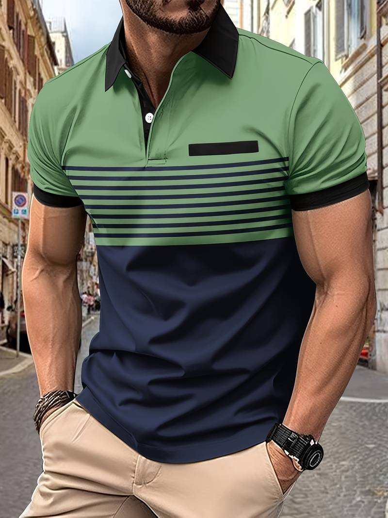 Lucie® | Casual Short Sleeve Stripe Polo Shirt For Men - Image 19