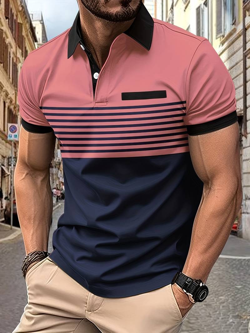 Lucie® | Casual Short Sleeve Stripe Polo Shirt For Men - Image 20