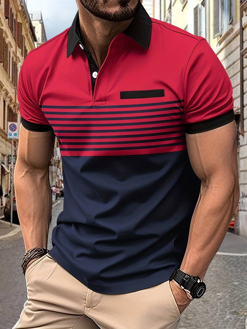 Lucie® | Casual Short Sleeve Stripe Polo Shirt For Men - Image 23