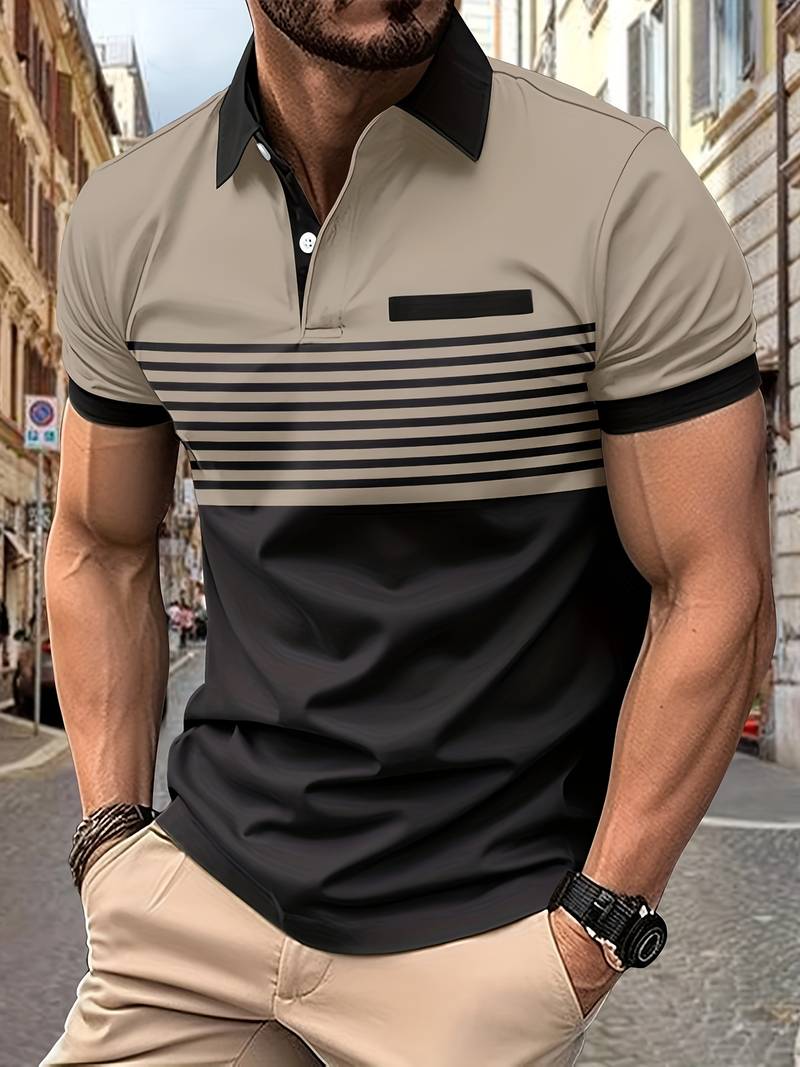 Lucie® | Casual Short Sleeve Stripe Polo Shirt For Men - Image 24