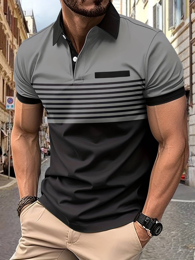 Lucie® | Casual Short Sleeve Stripe Polo Shirt For Men - Image 25