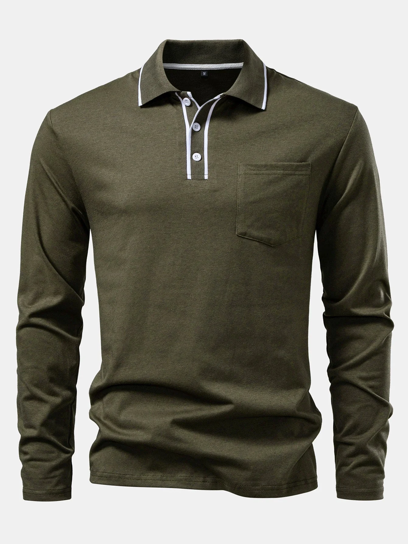 Lucio® | Long Sleeved Contrast Polo Shirt With Pocket - Image 17