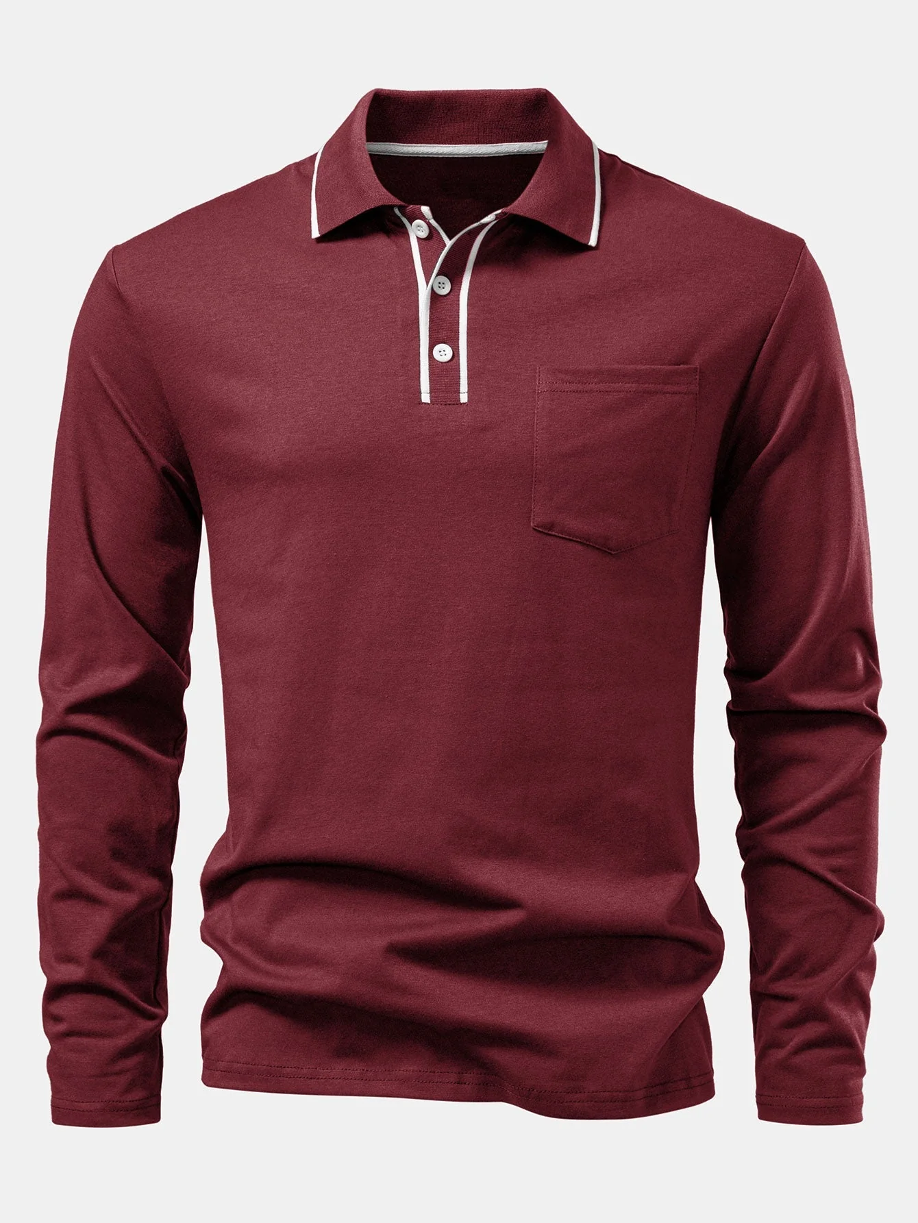 Lucio® | Long Sleeved Contrast Polo Shirt With Pocket - Image 19