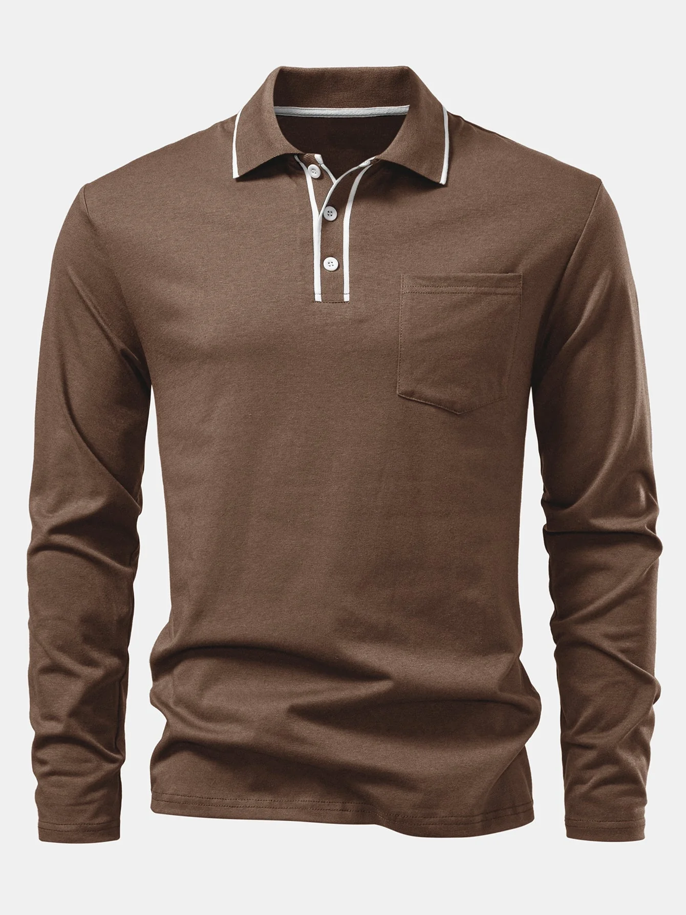 Lucio® | Long Sleeved Contrast Polo Shirt With Pocket - Image 3