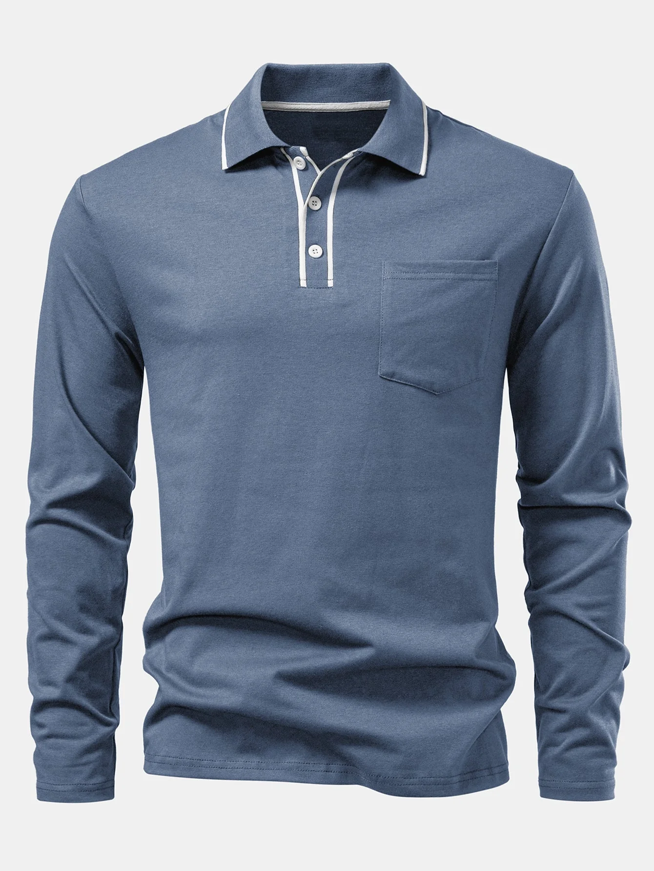 Lucio® | Long Sleeved Contrast Polo Shirt With Pocket - Image 5