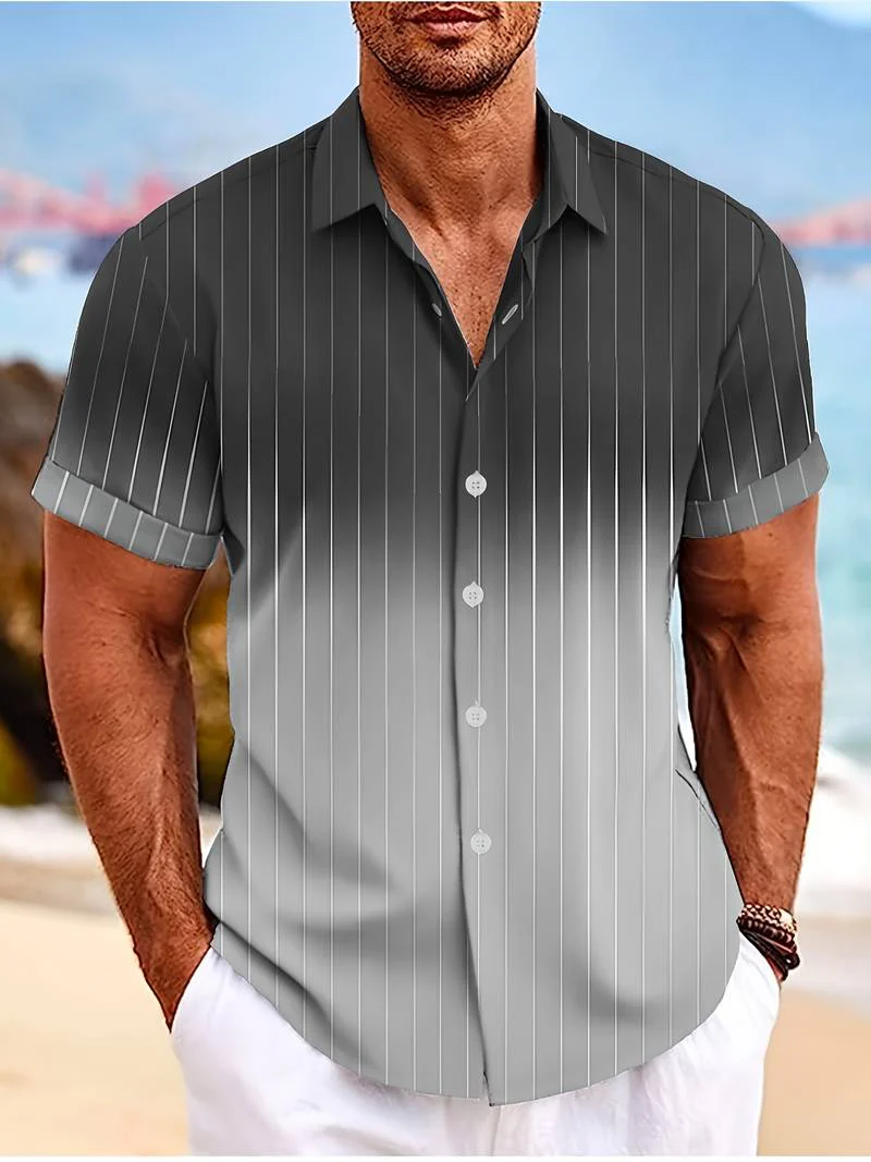 Lucrecia® | Short-Sleeved Gradient Button-Down Shirt For Men - Image 13