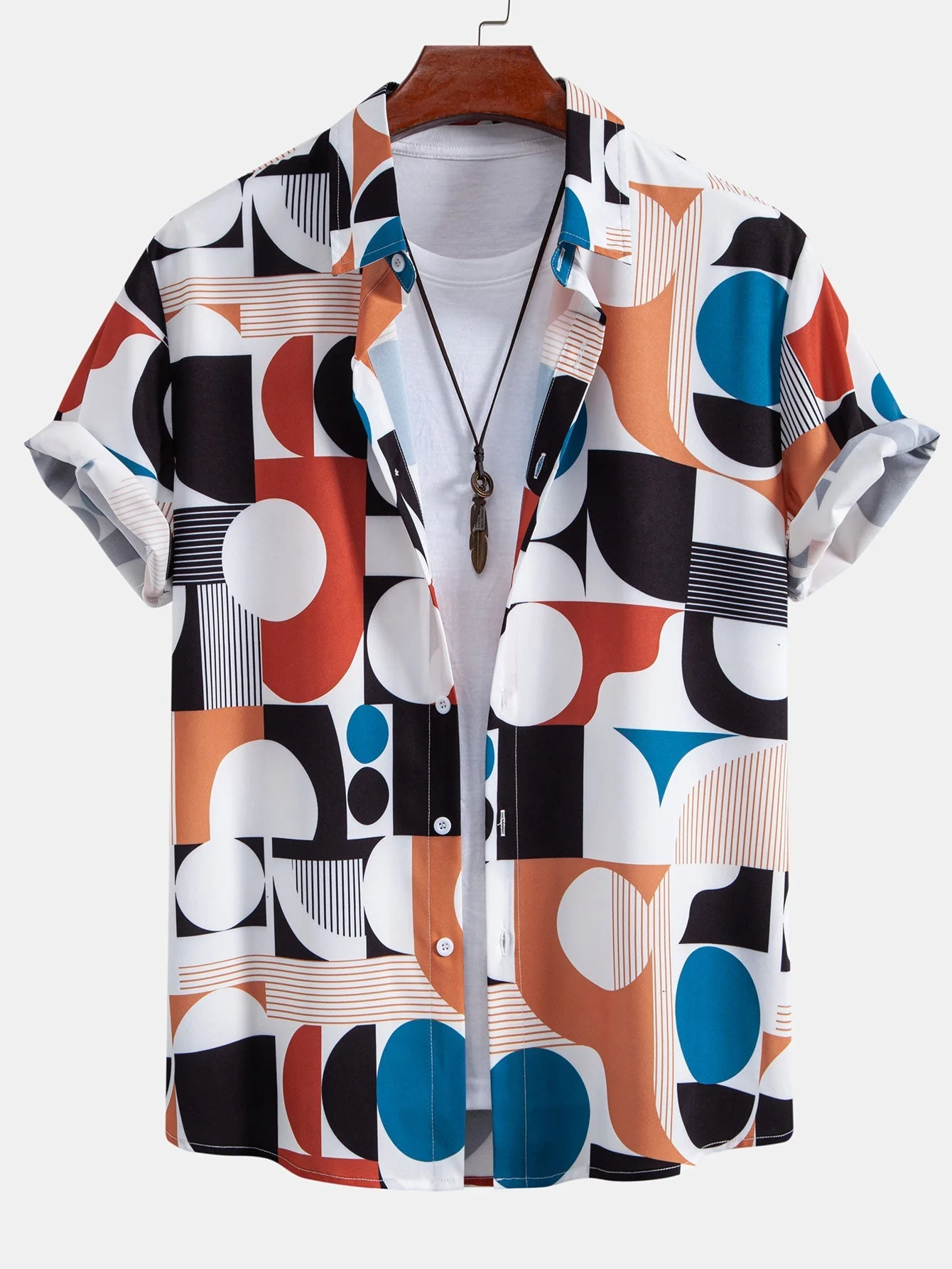 Luis® | Color Block Geometry Print Button Up Shirt & Drawstring Swim Shorts - Image 3