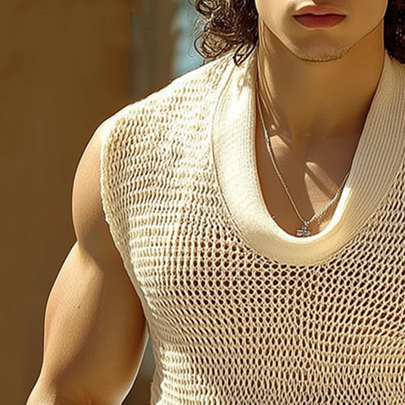 Luis | Men'S Summer Basic Mesh Knitted Crew Neck Tank Top - Image 3