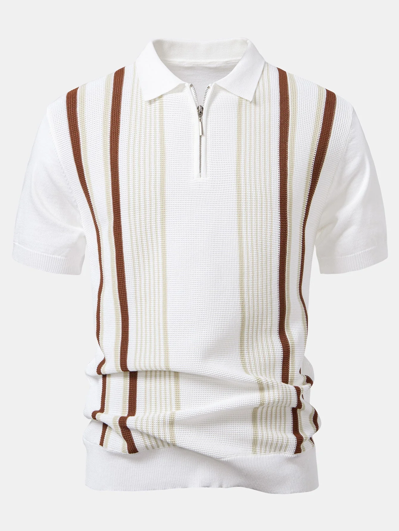 Luke | Stripe Knit Zip Up Polo Shirt - Image 10