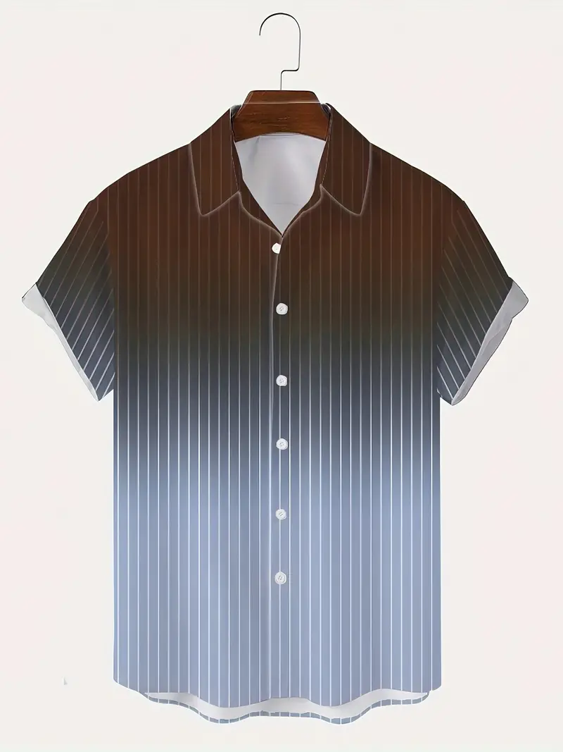 Lurton® | Men'S Short-Sleeved Button-Down Shirt With Gradient And Striped Pattern For Spring/Summer - Image 11