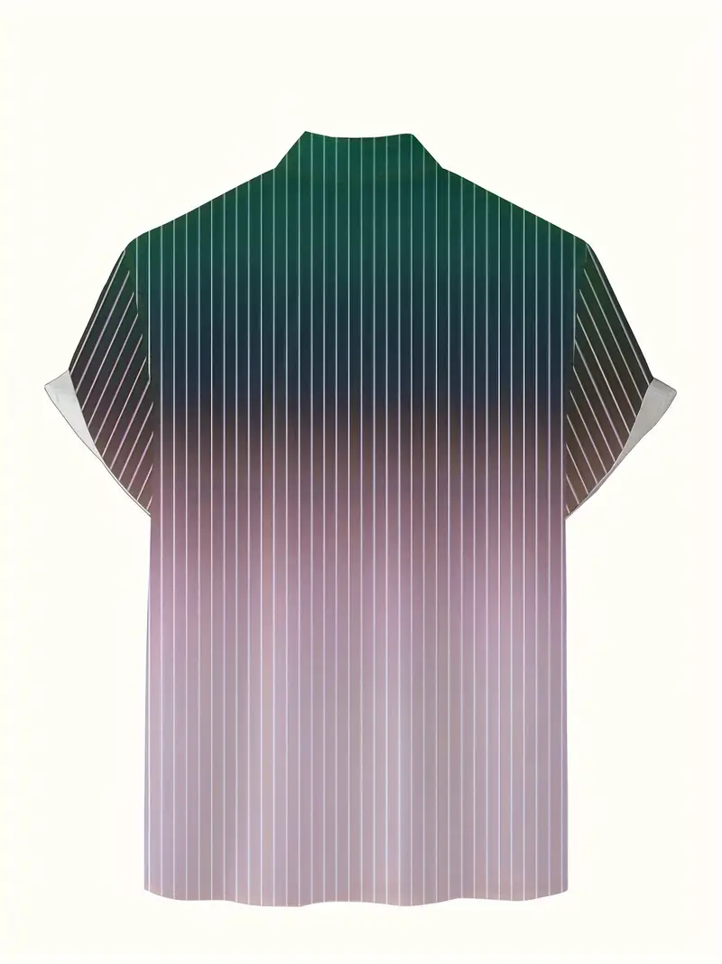 Lurton® | Men'S Short-Sleeved Button-Down Shirt With Gradient And Striped Pattern For Spring/Summer - Image 2