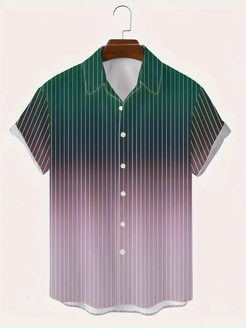 Lurton® | Men'S Short-Sleeved Button-Down Shirt With Gradient And Striped Pattern For Spring/Summer - Image 3