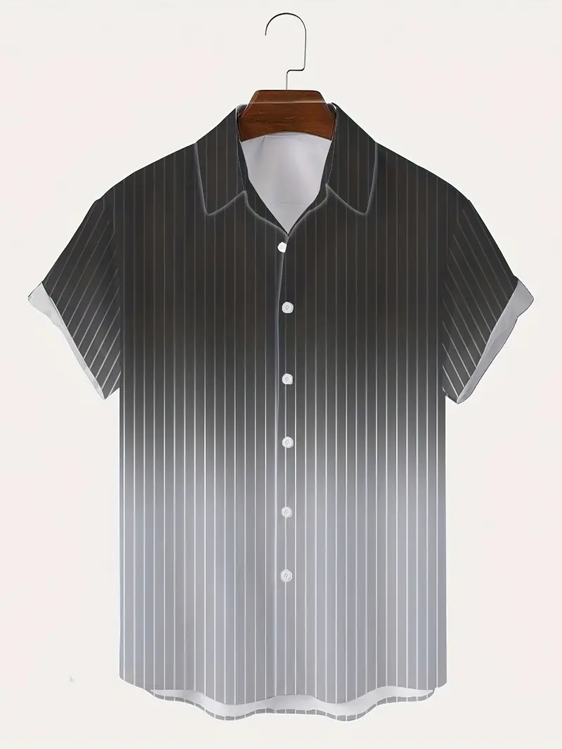 Lurton® | Men'S Short-Sleeved Button-Down Shirt With Gradient And Striped Pattern For Spring/Summer - Image 7