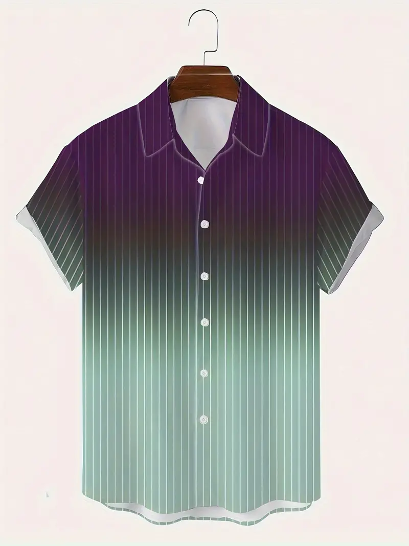 Lurton® | Men'S Short-Sleeved Button-Down Shirt With Gradient And Striped Pattern For Spring/Summer - Image 9