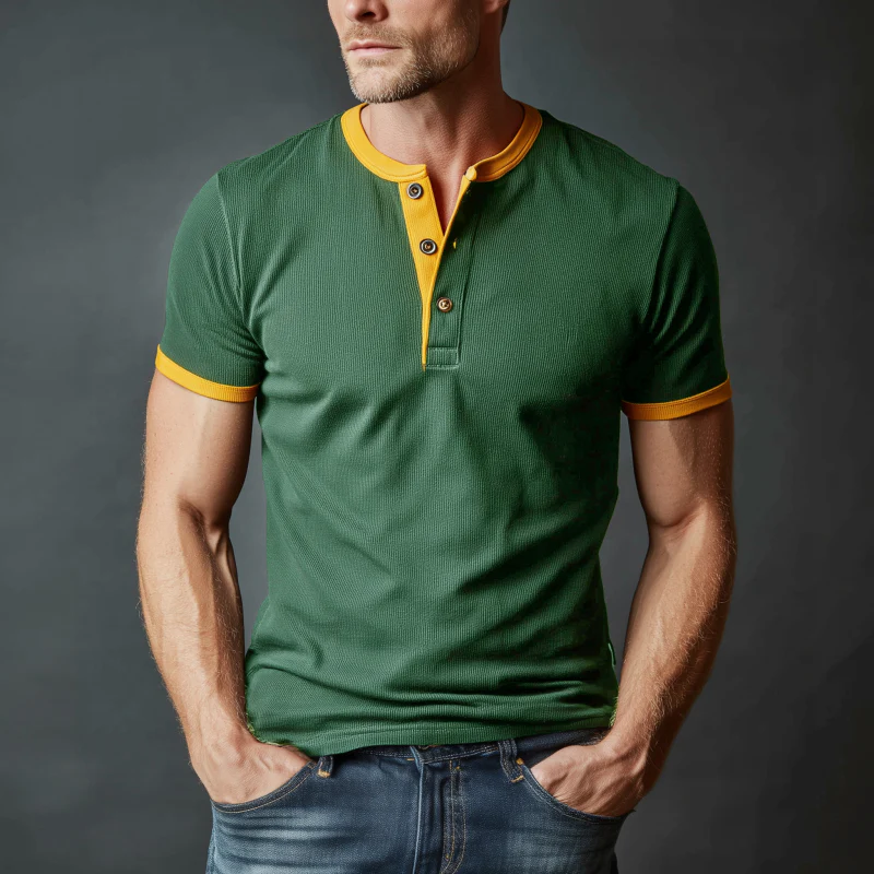 Luther | Men'S Casual Cotton Blend Colorblock Ribbed Henley Collar Slim Fit Short Sleeve T-Shirt - Image 4