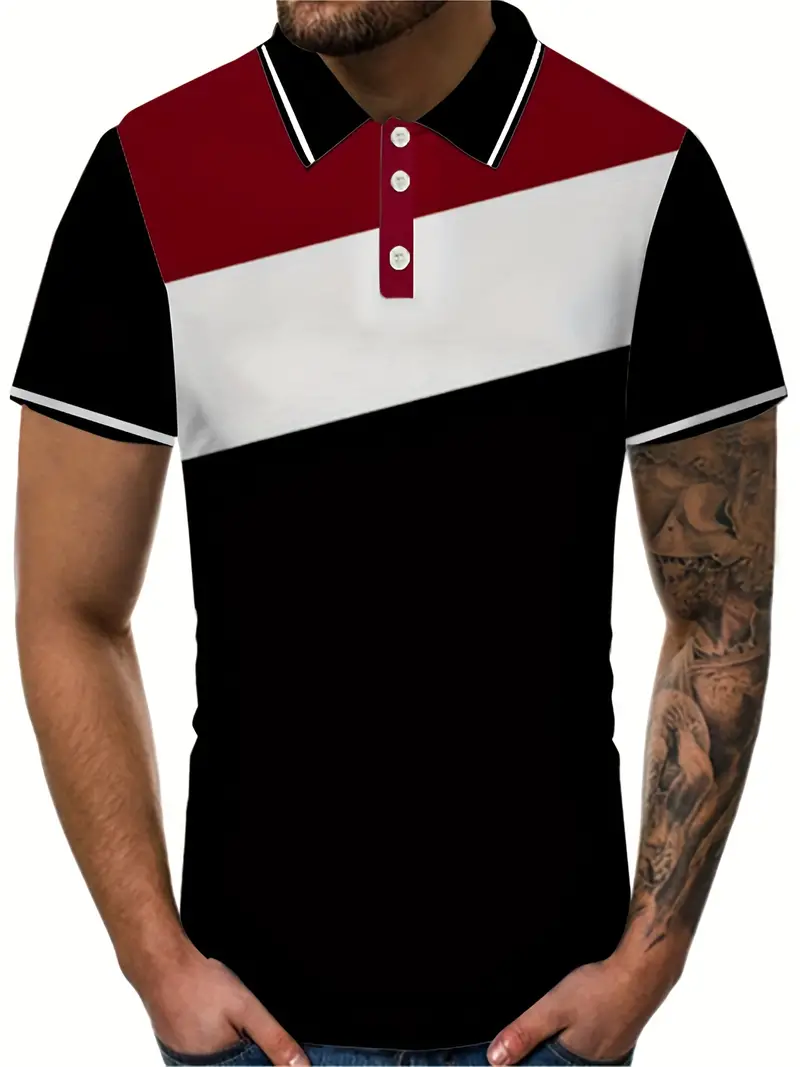 Lyle® | Geometric Color Block Short Sleeve Shirt For Men - Image 2