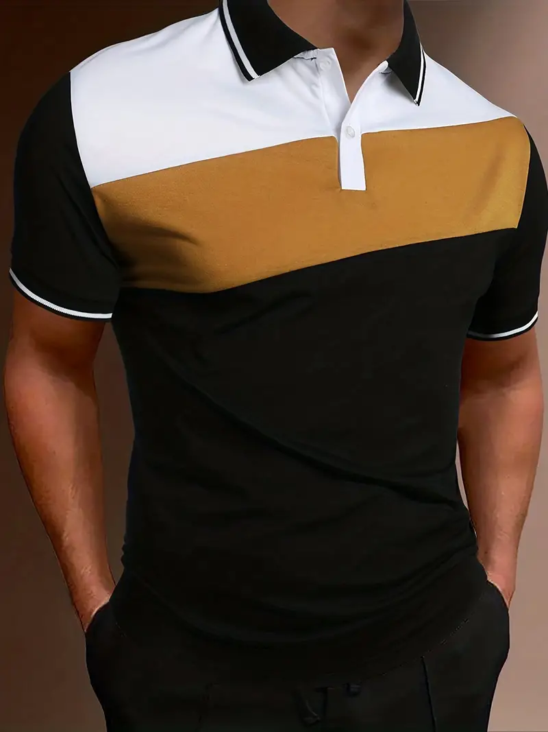 Lyle® | Geometric Color Block Short Sleeve Shirt For Men - Image 3