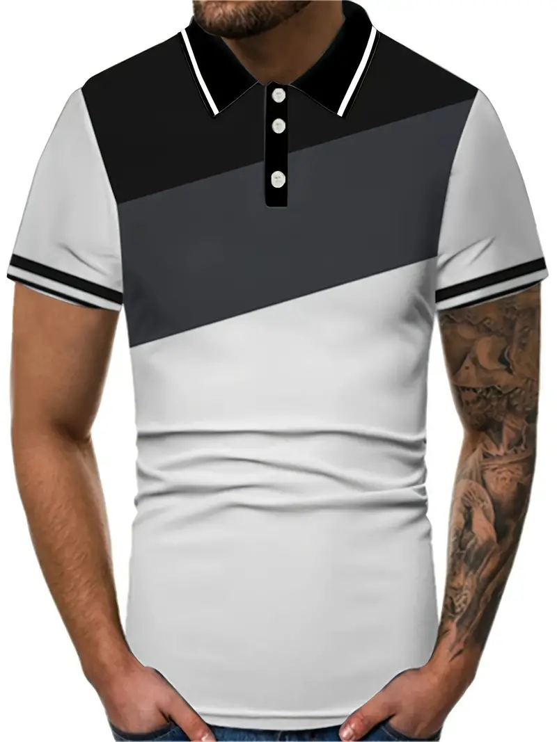 Lyle® | Geometric Color Block Short Sleeve Shirt For Men - Image 4