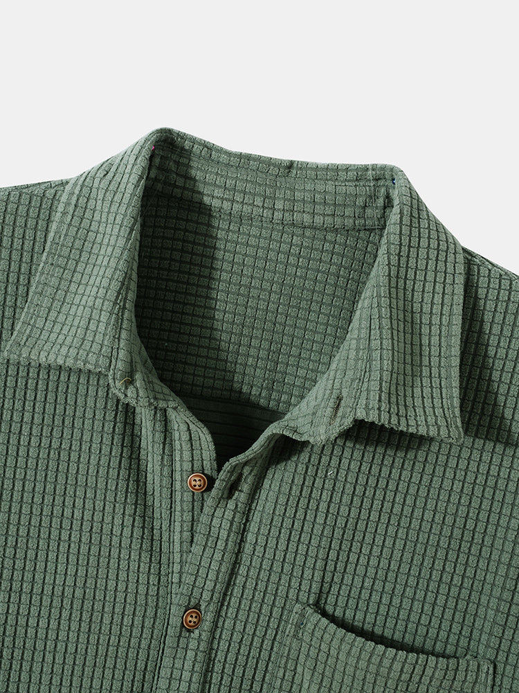 Lyle® | Waffle Lapel Solid Henley Shirts - Image 5