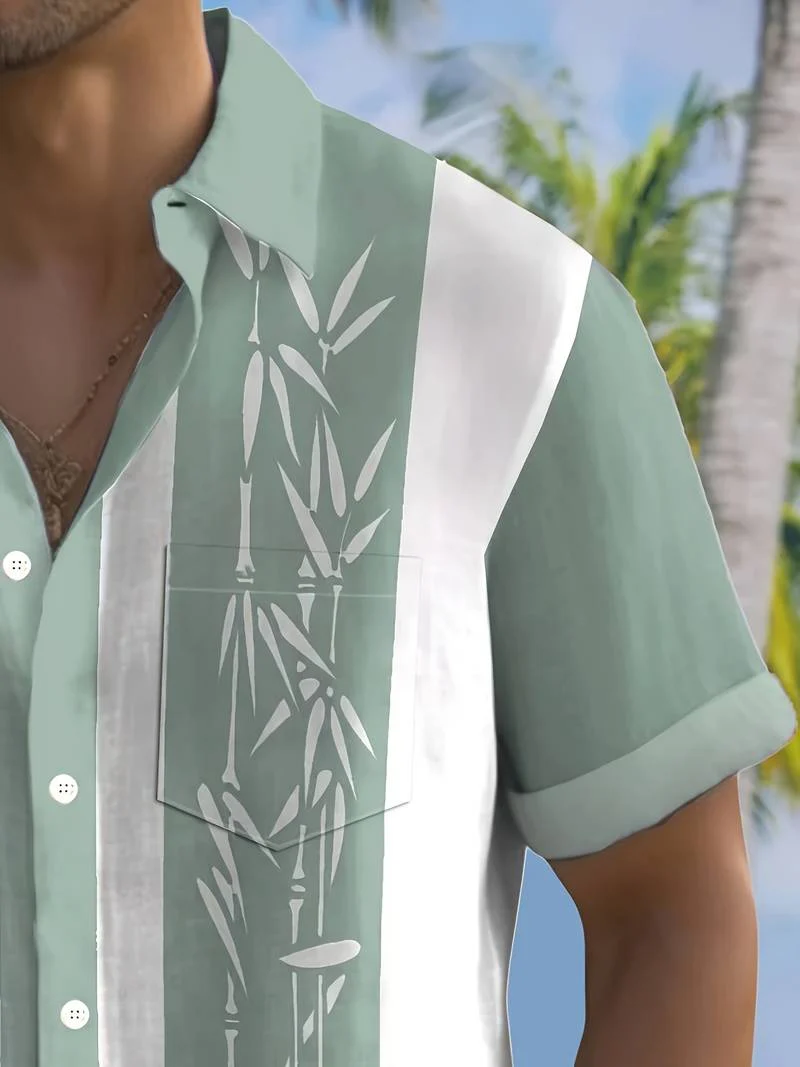Macario® | Short Sleeve Shirt With Bamboo Print And Color Block - Image 10