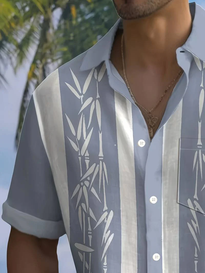 Macario® | Short Sleeve Shirt With Bamboo Print And Color Block - Image 13