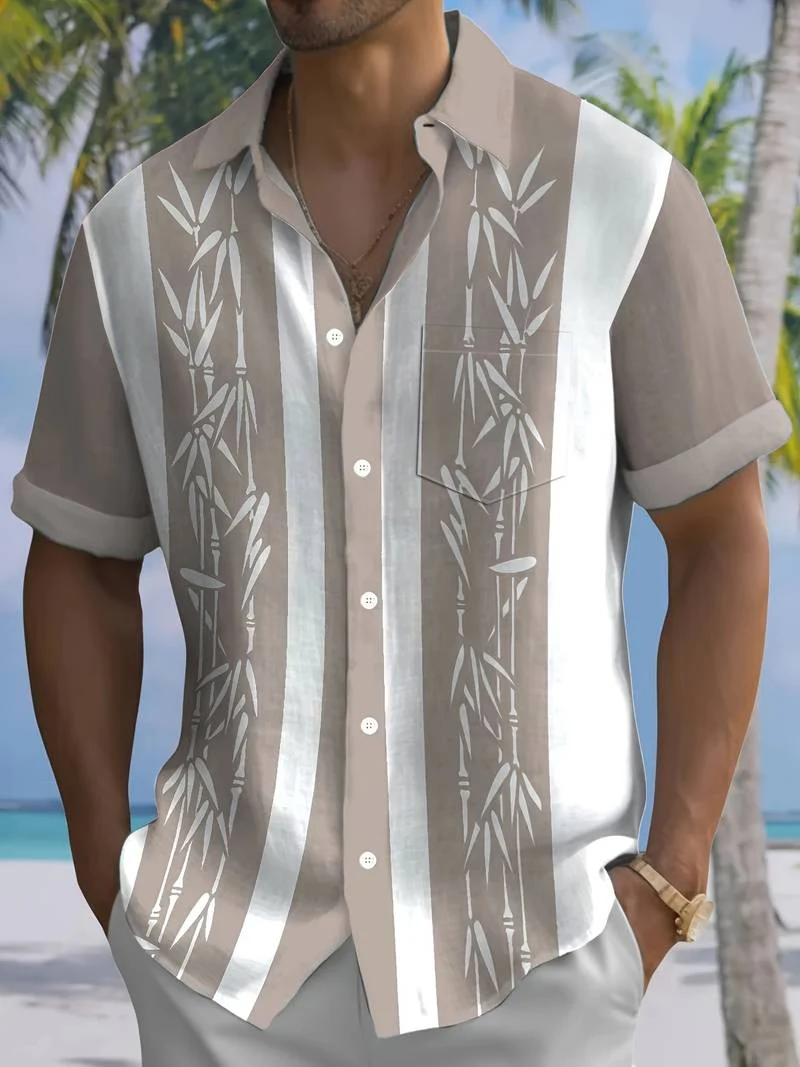 Macario® | Short Sleeve Shirt With Bamboo Print And Color Block - Image 17