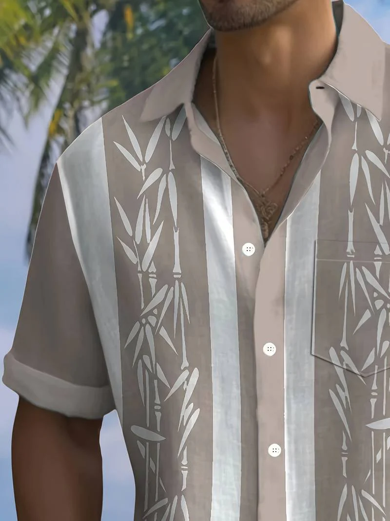Macario® | Short Sleeve Shirt With Bamboo Print And Color Block - Image 5