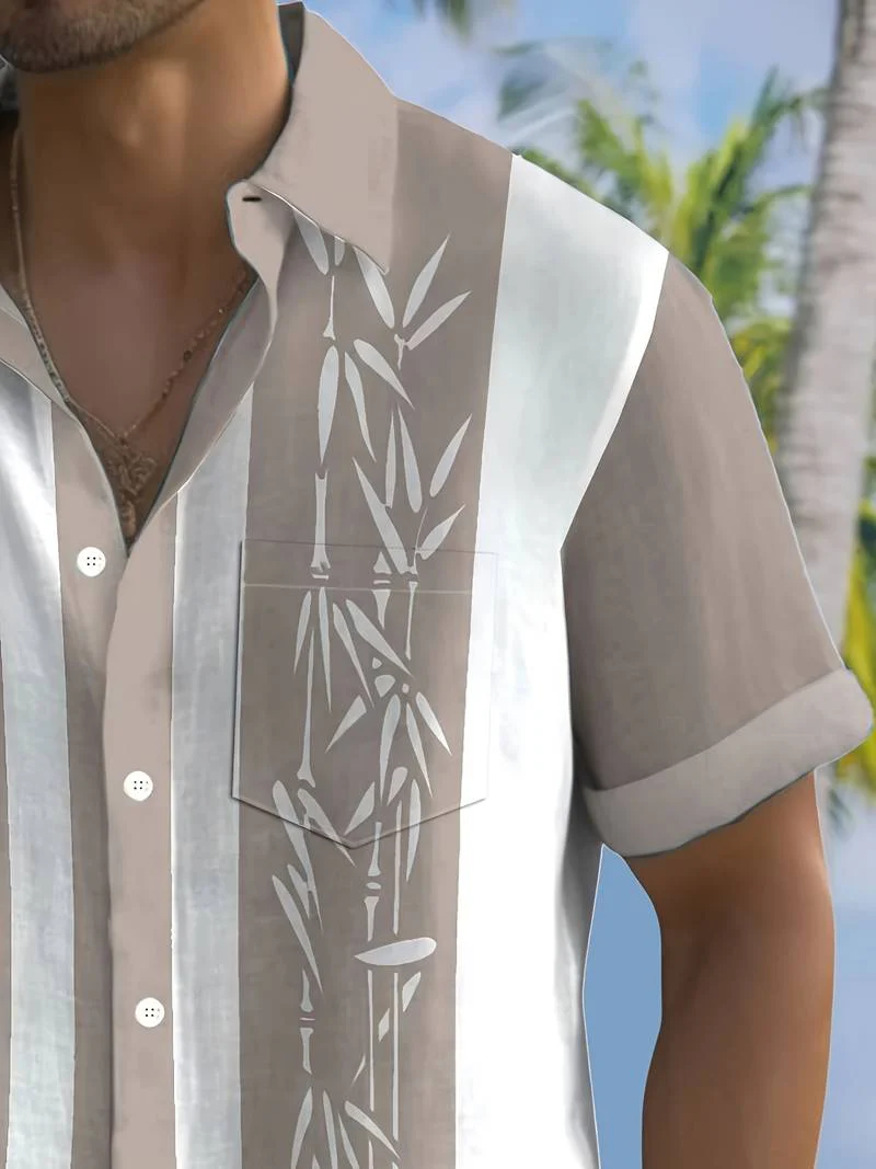 Macario® | Short Sleeve Shirt With Bamboo Print And Color Block - Image 6