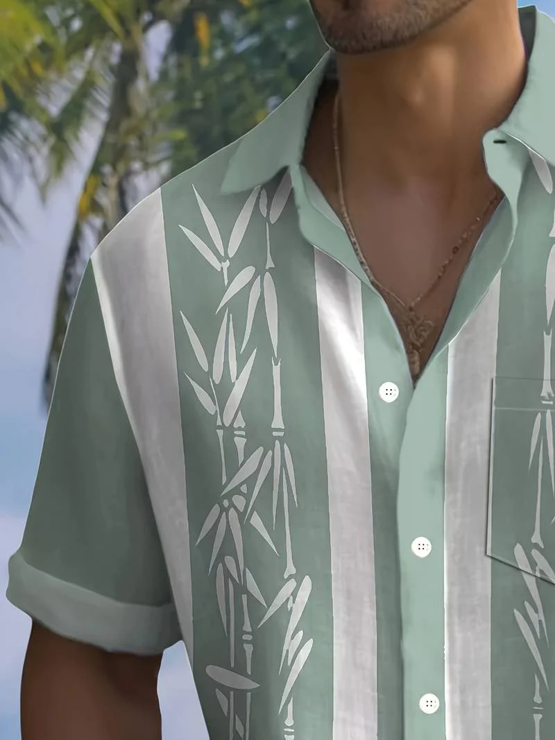 Macario® | Short Sleeve Shirt With Bamboo Print And Color Block - Image 9