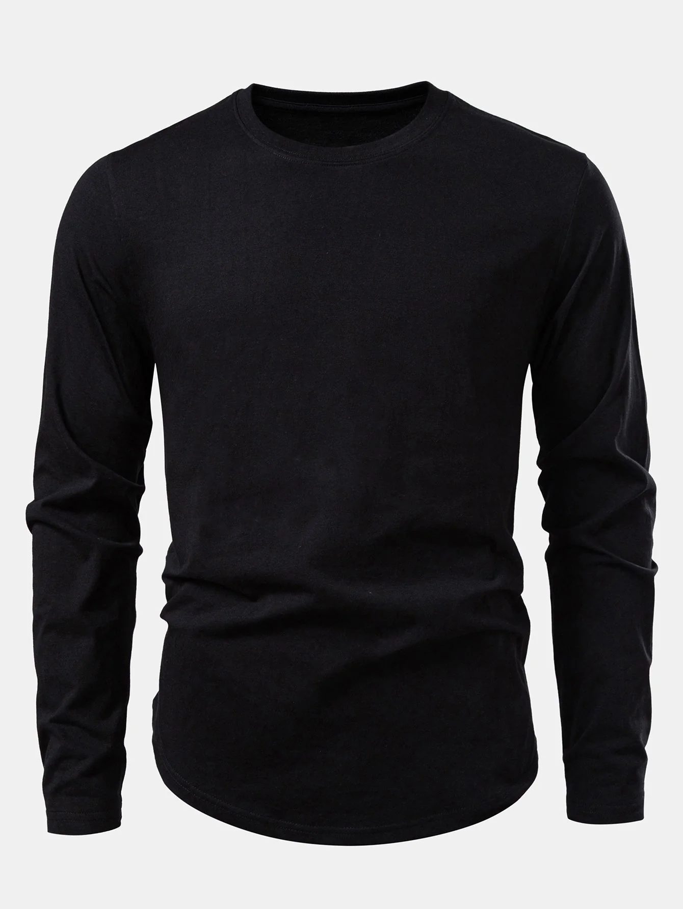 Mahmoud® | Basic Long Sleeve Cotton Arc Hem T-Shirt - Image 5