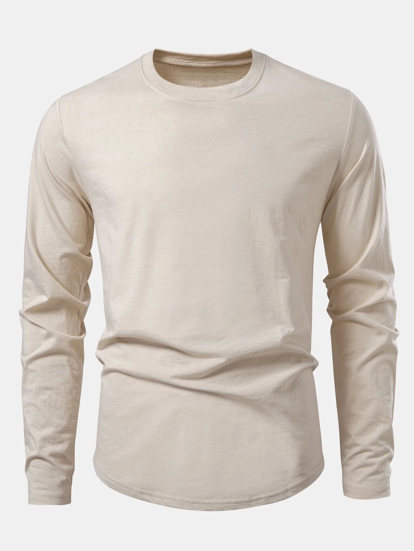 Mahmoud® | Basic Long Sleeve Cotton Arc Hem T-Shirt - Image 7