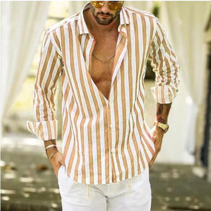 Malcolm® | Striped Cotton And Linen Shirt Buttons Long Sleeve - Image 4