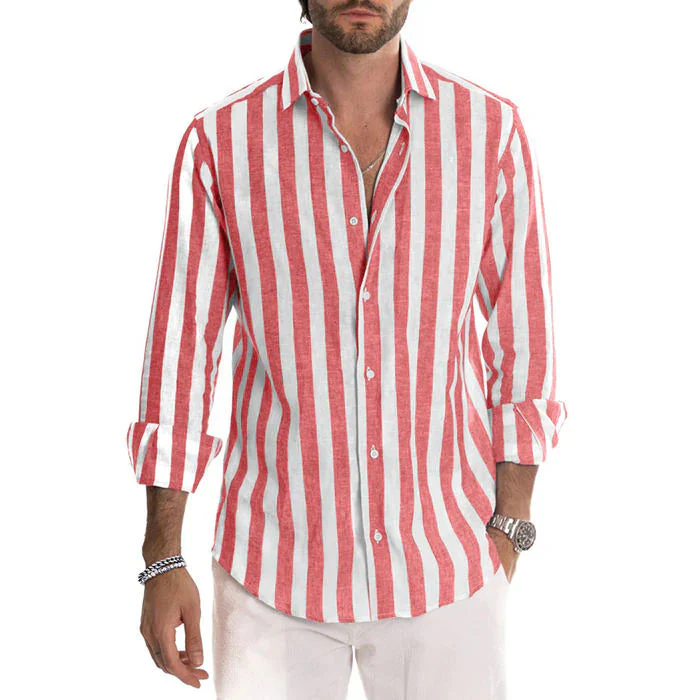 Malcolm® | Striped Cotton And Linen Shirt Buttons Long Sleeve - Image 5