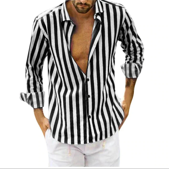 Malcolm® | Striped Cotton And Linen Shirt Buttons Long Sleeve - Image 6