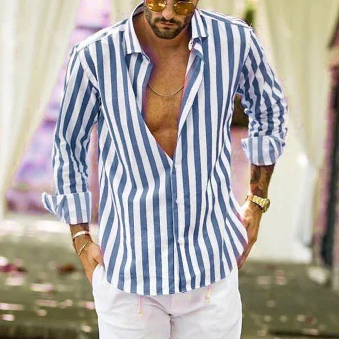 Malcolm® | Striped Cotton And Linen Shirt Buttons Long Sleeve - Image 7