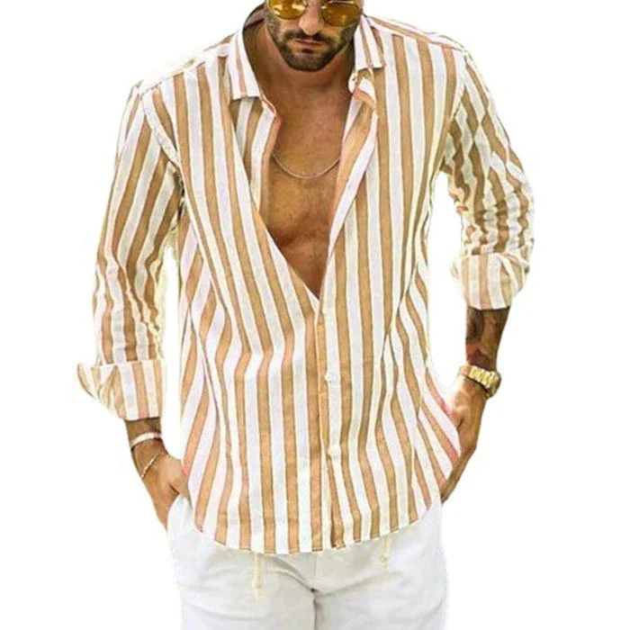 Malcolm® | Striped Cotton And Linen Shirt Buttons Long Sleeve - Image 8