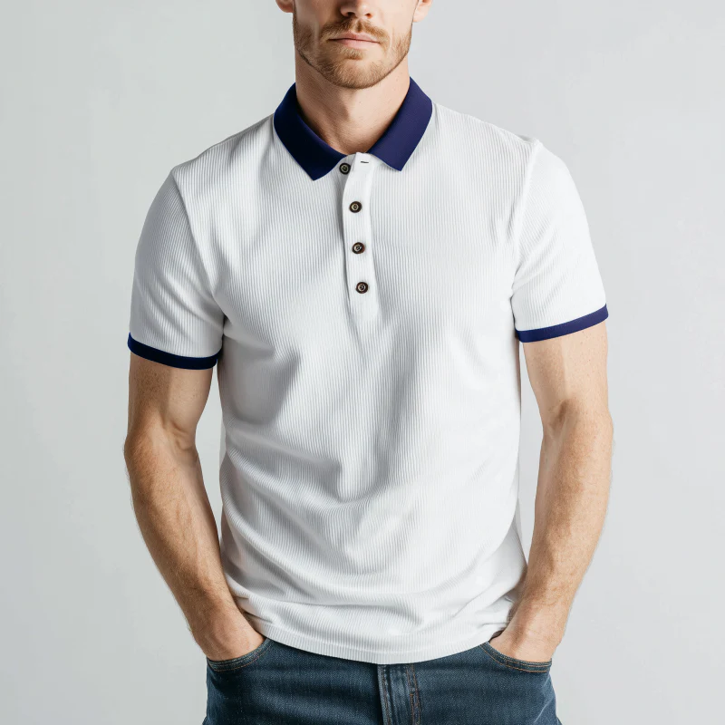 Malcolm | Men'S Casual Cotton Blend Colorblock Ribbed Lapel Slim Fit Short Sleeve Polo Shirt - Image 4