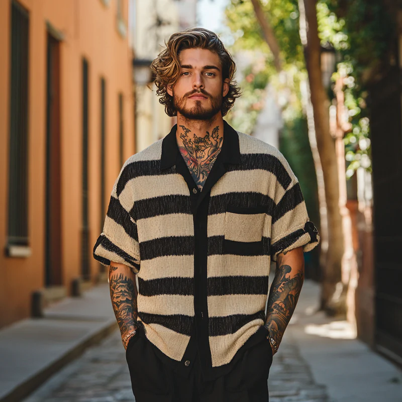 Malcolm | Men'S Striped Knitted Three-Quarter Sleeve Shirt - Image 3