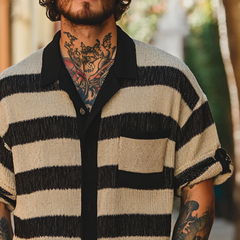 Malcolm | Men'S Striped Knitted Three-Quarter Sleeve Shirt - Image 4