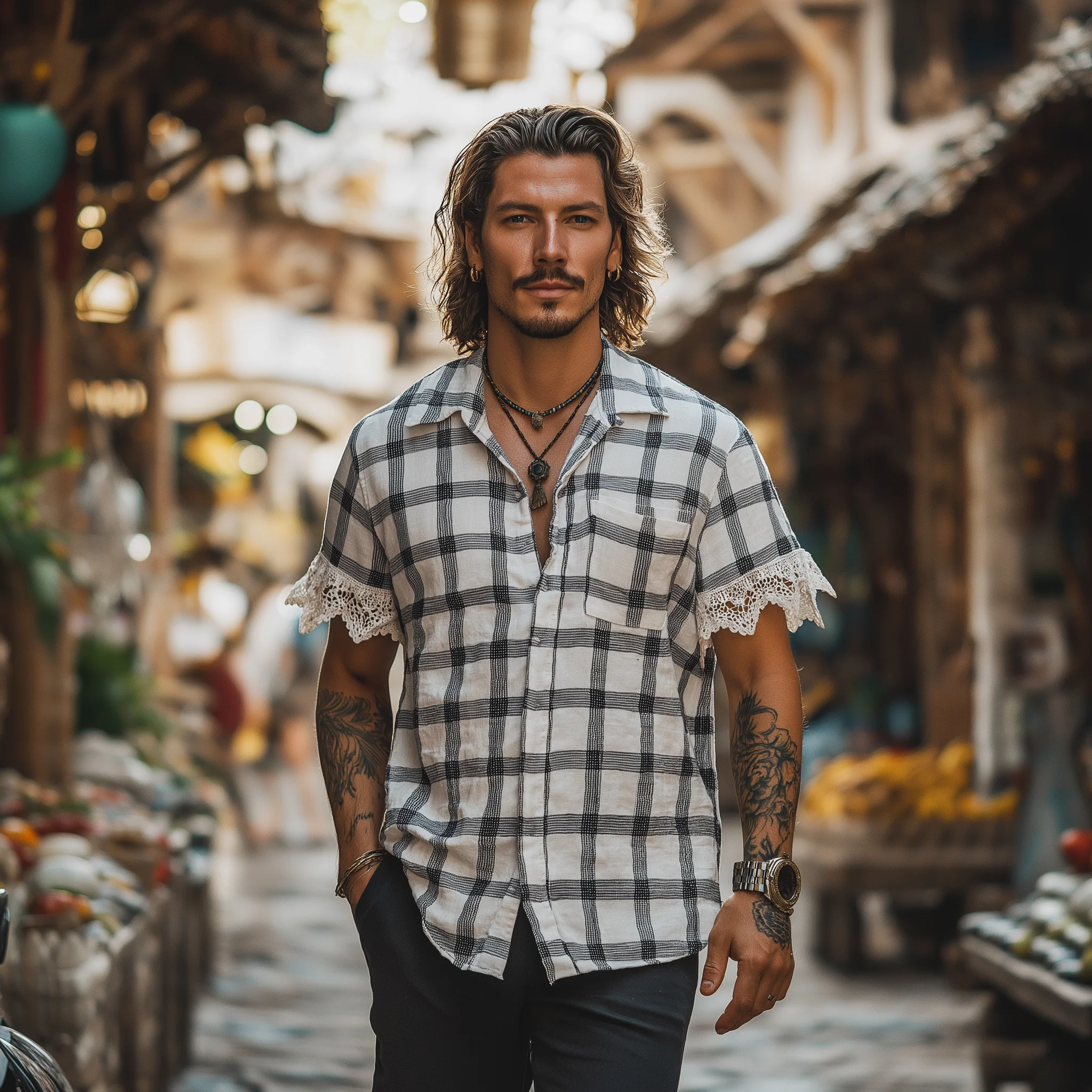Malcolm | Men'S Summer Fashion Lace Patchwork Linen Short Sleeve Shirt - Image 5