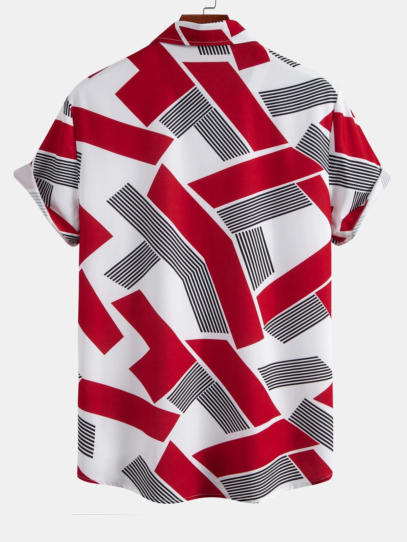 Manuel® | Color Block Geometry Print Button Up Shirt - Image 4