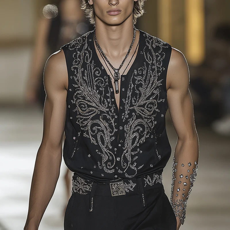 Manuel | Men'S Summer Fashion Embroidery Cotton Blend Sleeveless Shirt - Image 2
