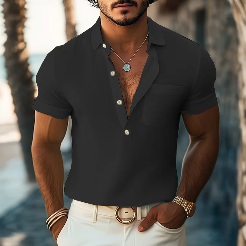 Marc | Men'S Summer Basic Polo Collar Textured Short-Sleeved T-Shirt - Image 3